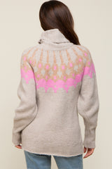 Beige Turtleneck Fair Isle Maternity Sweater