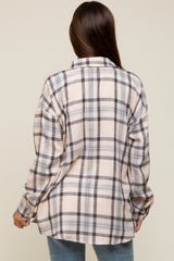 Cream Flannel Plaid Button Up Maternity Top