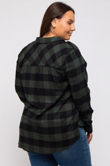 Forest Green Checkered Plus Long Sleeve Button Down Top