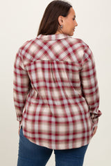 Burgundy Flannel Plaid Button Up Top