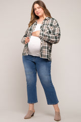 Forest Green Plaid Button Down Maternity Plus Top