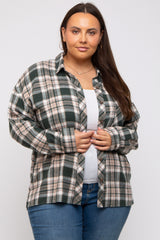 Forest Green Plaid Button Down Maternity Plus Top