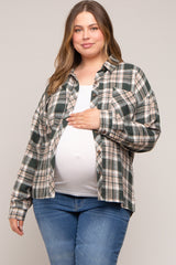 Forest Green Plaid Button Down Maternity Plus Top