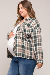 Forest Green Plaid Button Down Maternity Plus Top