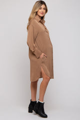 Mocha Striped Maternity Shirt Dress