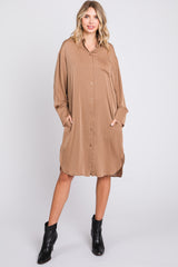 Mocha Striped Maternity Shirt Dress