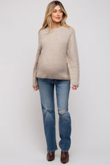 Beige Basic Chunky Knit Maternity Sweater