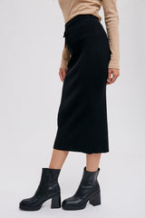 Black Rib Knit Midi Skirt