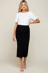 Black Rib Knit Maternity Midi Skirt