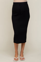 Black Rib Knit Maternity Midi Skirt