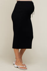 Black Rib Knit Maternity Midi Skirt