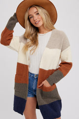 Cream Color Block Soft Knit Maternity Cardigan