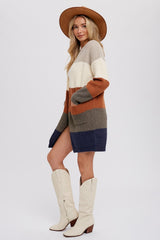 Cream Color Block Soft Knit Cardigan