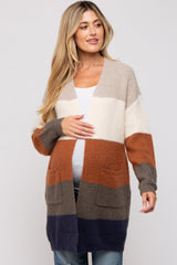 Cream Color Block Soft Knit Maternity Cardigan