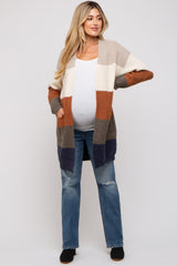 Cream Color Block Soft Knit Maternity Cardigan