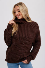 Brown Chunky Knit Mock Neck Maternity Sweater