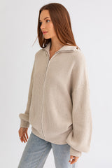 Taupe Oversized Zip Up Cardigan