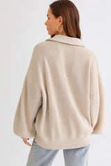 Taupe Oversized Zip Up Cardigan