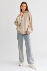 Taupe Oversized Zip Up Cardigan