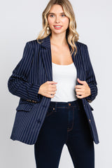 Navy Pinstripe Front Pocket Blazer