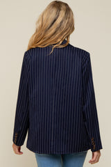 Navy Pinstripe Front Pocket Maternity Blazer