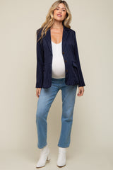 Navy Pinstripe Front Pocket Maternity Blazer