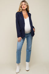 Navy Pinstripe Front Pocket Maternity Blazer