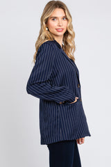 Navy Pinstripe Front Pocket Blazer