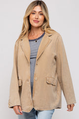 Beige Denim Front Pocket Maternity Blazer