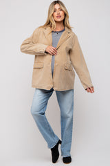 Beige Denim Front Pocket Maternity Blazer