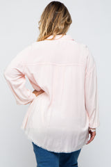 Peach Button Up Fringe Hem Maternity Plus Top