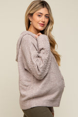 Taupe Mixed Knit Maternity Hooded Sweater