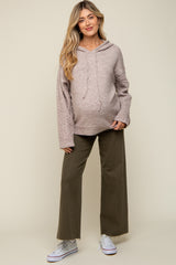 Taupe Mixed Knit Maternity Hooded Sweater