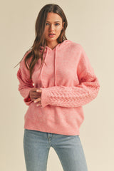 Pink Mixed Knit Maternity Hooded Sweater