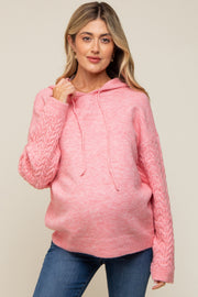 Pink Mixed Knit Maternity Hooded Sweater