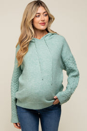 Mint Green Mixed Knit Maternity Hooded Sweater