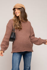 Mocha Chunky Knit Mock Neck Maternity Sweater