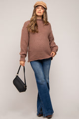 Mocha Chunky Knit Mock Neck Maternity Sweater