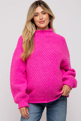 Fuchsia Chunky Knit Mock Neck Maternity Sweater