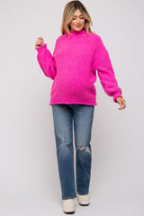 Fuchsia Chunky Knit Mock Neck Maternity Sweater