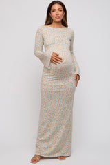 Cream Floral Long Sleeve Open Back Maternity Maxi Dress