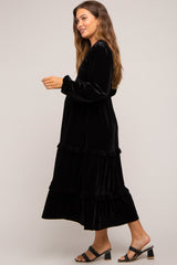 Black Velvet Smocked Maternity Midi Dress