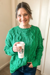 Green Chunky Cable Knit Sweater