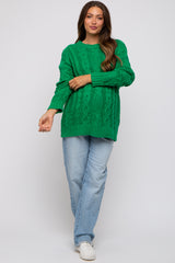 Green Chunky Cable Knit Maternity Sweater