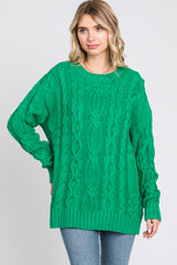 Green Chunky Cable Knit Sweater