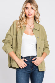 Light Olive Basic Denim Jacket