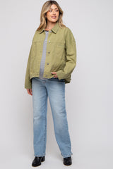 Light Olive Basic Maternity Denim Jacket