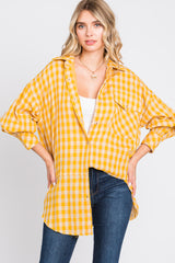 Yellow Mixed Plaid Fringe Button Down Top