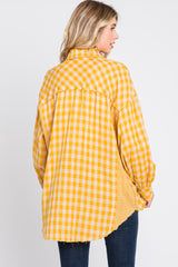 Yellow Mixed Plaid Fringe Button Down Top