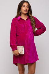 Magenta Velour Button Up Maternity Dress